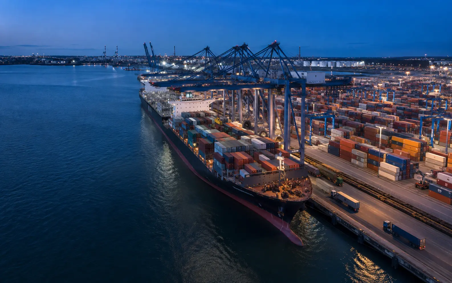 Container vessel and port operations supporting international trade